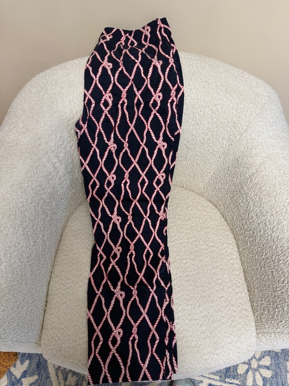 Talbots Navy Straight-Leg Pants with Pink Rope Print